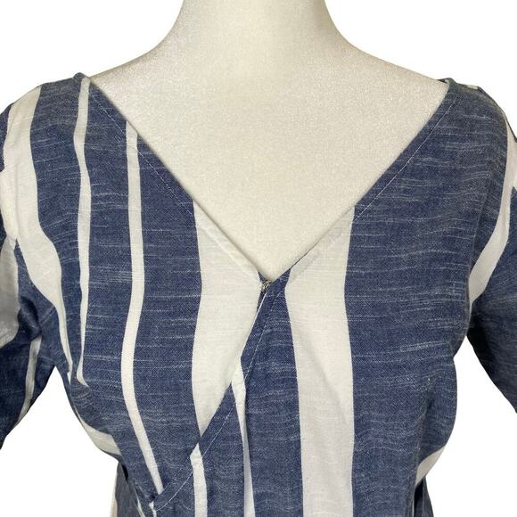 Eshakti Striped Cotton Chambray Flounce Hem Shift Dress Blue White Chic Nautical - Picture 4 of 16